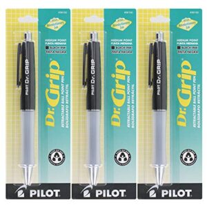 Pilot Dr.Grip Retractable Ball Point Pen, Medium Point, Black Ink - Pack of 3 (Black)