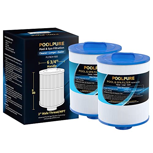 POOLPURE PAS50SV-F2M Spa Filter Replaces Unicel 6CH-502, Filbur FC-0311, Excel Filters XLS-604, Baleen AK-90161, Magnum AR50, Master Deluxe M60506 Hot Tub Filter, 2 Pack