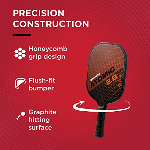 Gamma Sports 2.0 Pickleball Paddle: Mens and Womens Textured Fiberglass Face Pickle-Ball Racquet - Indoor and Outdoor Racket: Atomic Orange, ~8 oz, One Size