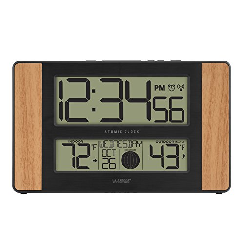 La Crosse Technology 513-1417AL-INT Atomic Clock w Outdoor Temp, Grey/Black & Atomic Digital Clock with Outdoor Temperature, Oak, 0