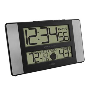 La Crosse Technology 513-1417AL-INT Atomic Clock w Outdoor Temp, Grey/Black & Atomic Digital Clock with Outdoor Temperature, Oak, 0