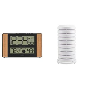 la crosse technology atomic digital clock with outdoor temperature, wood oak, 0 & 925-1418 sensor protection shield with mount