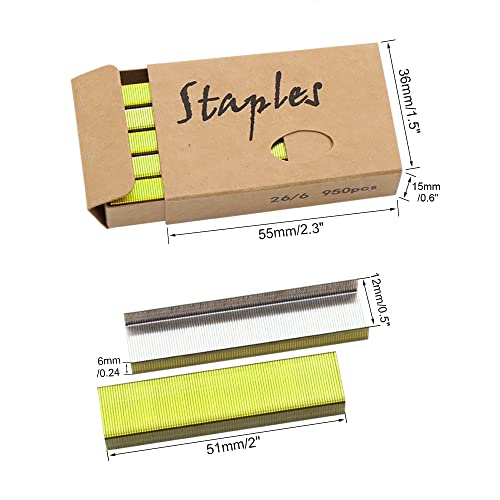 Yellow Gold 26/6 Standard Staple Set 12mm Width 950/Box 4 Boxes/Pack 3800 Count Staples for Office School Home Stapler Stapling Refills (4 Boxes Yellow Gold)