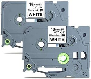 ink+ 2 pack tze-241 laminated label tape compatible for brother tze241 tze 241 black on white 0.7inch x 26.2 feet(18mm x 8m) for p-touch pt18r,pt18rz,pt300,pt-300b,pt310,pt-310b,pt320,pt340
