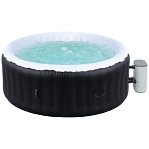 liferecord inflatable hot tub spa, portable 4 person round shape with 120 bubble jets and heater pump, fits up to indoor & outdoor, black