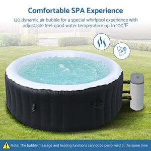 LIFERECORD Inflatable Hot Tub Spa, Portable 4 Person Round Shape with 120 Bubble Jets and Heater Pump, Fits Up to Indoor & Outdoor, Black