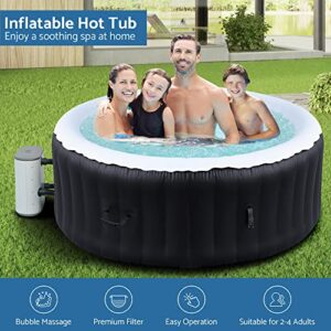 LIFERECORD Inflatable Hot Tub Spa, Portable 4 Person Round Shape with 120 Bubble Jets and Heater Pump, Fits Up to Indoor & Outdoor, Black