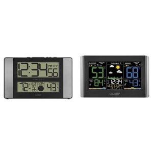 la crosse technology 513-1417al-int atomic clock w outdoor temp, grey/black & c85845-int weather station, black