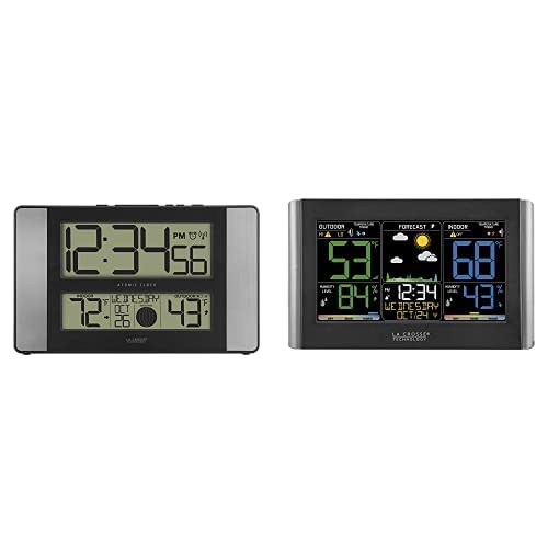 La Crosse Technology 513-1417AL-INT Atomic Clock w Outdoor Temp, Grey/Black & C85845-INT Weather Station, Black