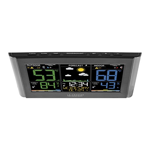 La Crosse Technology 513-1417AL-INT Atomic Clock w Outdoor Temp, Grey/Black & C85845-INT Weather Station, Black