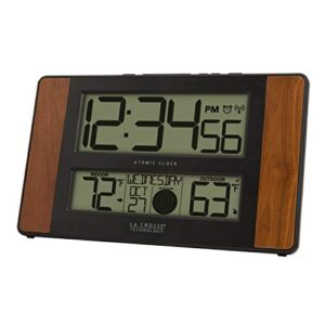 La Crosse Technology 513-1417CH-INT Atomic Digital Clock with Temperature and Moon Phase, 11.10"L x 1.14"W x 6.61"H, Cherry & TX141TH-BV4 Wireless Outdoor Thermo-Hygrometer Transmitting Sensor, White