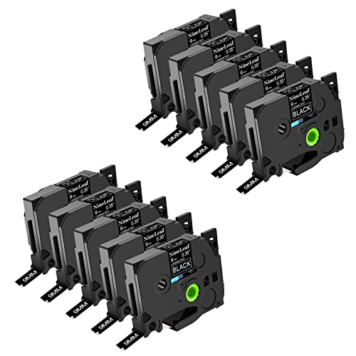 NineLeaf 10 Pack Compatible for Brother TZe-325 TZe325 TZ-325 TZ325 Label Tape 9mm 3/8'' 0.35'' White on Black Standard Laminated Labeling Work with P-Touch PT-D210 PTD400AD PTH110 PT-D600 Label Maker