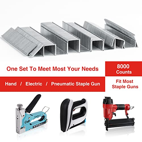 SHALL Heavy Duty T50 Staples and 18GA Brad Nails Combo Kit, 8000-Count, Four Sizes of T50 Staples for Staple Gun Including 1/4, 5/16, 3/8, 1/2 Inch and Two Sizes of Brad Nails Including 1/2, 9/16 Inch