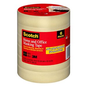 Scotch 3437-6 Masking Tape, 0.94" Width, Tan, 6 Count