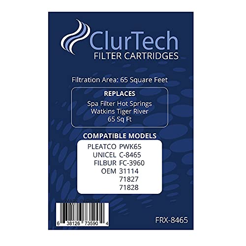 ClurTech FRX-8465-6 Replacement 6 Pack Hot Springs Watkins Tiger River 65 Sq Ft Spa Filter PWK65 C-8465 FC-3960 31114 71827 71828, White