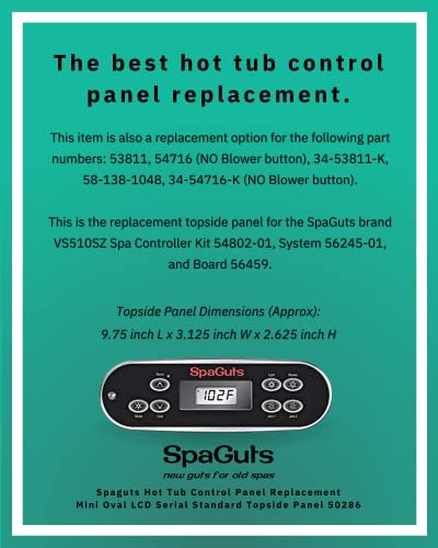 Spaguts Hot Tub Control Panel Replacement, Mini Oval LCD Serial Standard Topside Panel 50286, with 10ft Cord