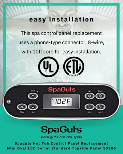 Spaguts Hot Tub Control Panel Replacement, Mini Oval LCD Serial Standard Topside Panel 50286, with 10ft Cord