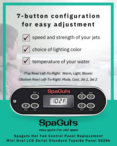 Spaguts Hot Tub Control Panel Replacement, Mini Oval LCD Serial Standard Topside Panel 50286, with 10ft Cord