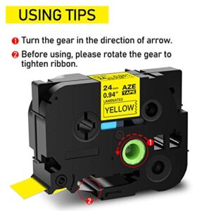 GREENCYCLE Compatible for Brother P-Touch TZe-651 TZe651 AZE Tape 24mm 0.94 Inch 1" Black on Yellow Laminated Label Tape for PT2730 PT9600 PTD600VP PTD800W PTH500LI PTP700 PTP710BT PTP750W, 4 Pack