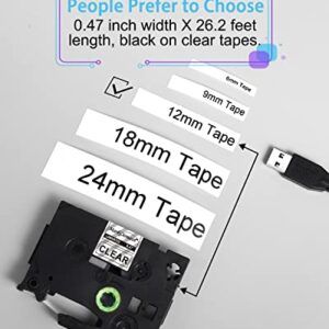 MarkDomain Compatible Label Tape Replacement for Brother TZe TZ Multicolor Laminated P Touch Label Maker Tape, 0.47"(12mm) x 26.2'(8m), Black on White/Clear/Red/Blue/Yellow/Green (6+6 Pack)