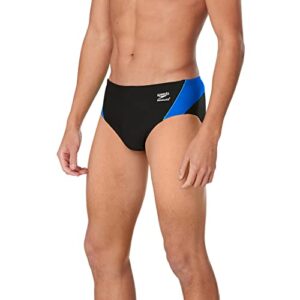 speedo men’s swimsuit brief endurance+ splice team colors , black/blue splice, 34