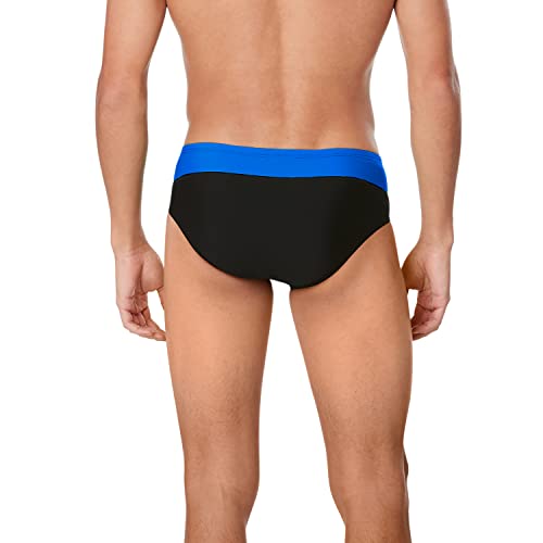 Speedo Men's Swimsuit Brief Endurance+ Splice Team Colors , Black/Blue Splice, 34