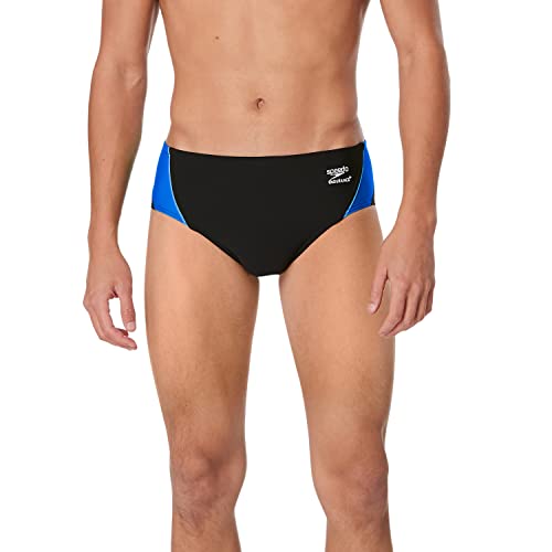 Speedo Men's Swimsuit Brief Endurance+ Splice Team Colors , Black/Blue Splice, 34