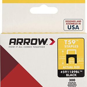 Arrow 591189BLSS Genuine T59 Stainless Steel 5/16-Inch by 5/16-Inch Insulated Staples for Cable and Wiring, Black, 300 Count