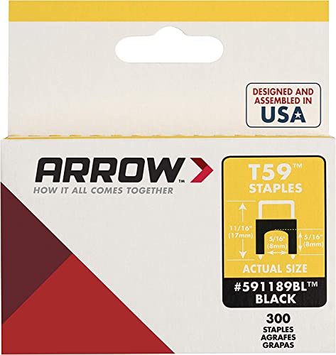 Arrow 591189BLSS Genuine T59 Stainless Steel 5/16-Inch by 5/16-Inch Insulated Staples for Cable and Wiring, Black, 300 Count