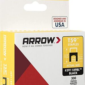 Arrow 591189BLSS Genuine T59 Stainless Steel 5/16-Inch by 5/16-Inch Insulated Staples for Cable and Wiring, Black, 300 Count