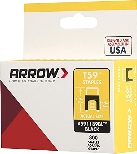 Arrow 591189BLSS Genuine T59 Stainless Steel 5/16-Inch by 5/16-Inch Insulated Staples for Cable and Wiring, Black, 300 Count