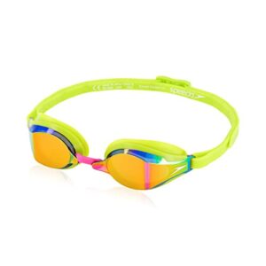speedo unisex-adult swim goggles speed socket 2.0, lime green/smoke/ablaze mirrored