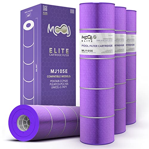 MOAJ Elite Pool Filter 4-Pack Replaces Pentair CCP420, Clean and Clear Plus 420, R173576, PCC105, PCC105-PAK4, Filbur FC-1977, Unicel C-7471, J-CQ420, PLESL105 | 26" x 7" | Aseptic Hex-Flo Filtration