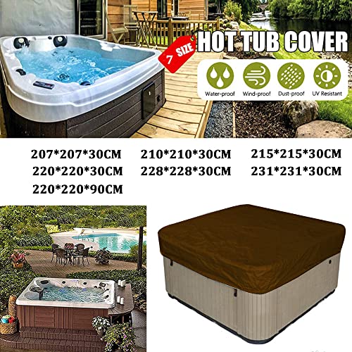 Klzzuk Square Hot Tub Cover Weather Resistant UV-Anti Outdoor SPA Cover Swimming Pool Protector Dust Cover for Hot Tub Garden Furniture (220 * 220 * 90cm,Beige)