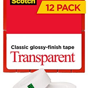 Scotch Transparent Tape, 3/4 in x 1000 in, 12 Boxes/Pack (600K12)