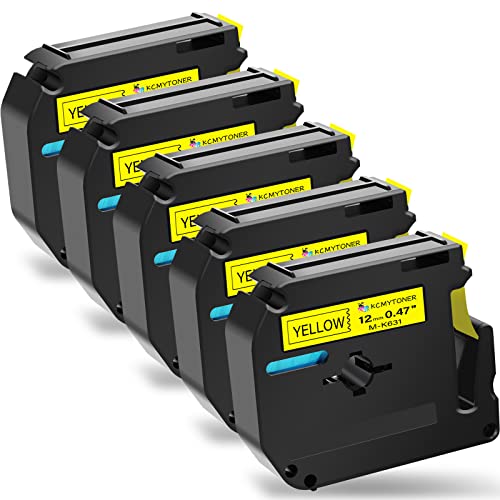 KCMYTONER Compatible for Brother P-Touch M Tape M-K631 MK631 M631 MK-631 Black on Yellow Label Tape 0.47" (12mm) x 26.2ft for PT-90 PT-M95 PT-70 PT-70BM PT-85 PT-80 PT-45 PT-65 Label Makers, 5 Pack