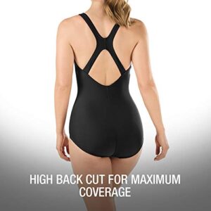 speedo Women's Swimsuit One Piece PowerFlex Princess Seam Ultraback Conservative Cut,speedo Black,14