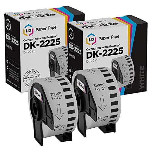 LD Compatible Paper Tape Replacement for Brother DK-2225 1.5 in x 100 ft (White, 2-Pack)