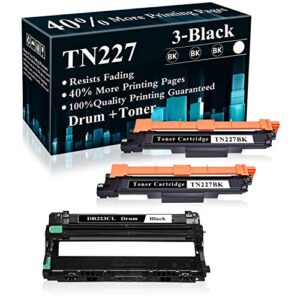 3-pack (1drum+2bk) dr223cl drum unit tn227 compatible toner cartridge replacement for brother mfc-l3770cdw l3710cw l3750cdw hl-3210cw 3270cdw 3290cdw dcp-l3510cdw l3550cdw printer,sold by topink