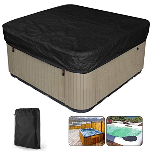 Hot Tub Top Cover, Square Waterproof UV Resistance Spa Bathtub Protector Covers with Tightening Elastic Rope, Outdoor Furniture Anti-Snow Cover, Swimming Pool Dust Cover (220*220*90cm,Black)