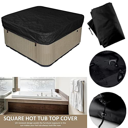 Hot Tub Top Cover, Square Waterproof UV Resistance Spa Bathtub Protector Covers with Tightening Elastic Rope, Outdoor Furniture Anti-Snow Cover, Swimming Pool Dust Cover (220*220*90cm,Black)