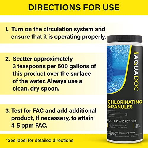 AquaDoc | Spa Chlorine Granules for Hot tub - Spa Sanitizing Granules for Hot Tubs - Recommended Chlorine for spa - Granulated Chlorine for hot tub and spa - Hot Tub Chlorinating Granules