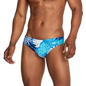 speedo men’s standard swimsuit brief creora highclo printed, palm blue radiance/atoll, 38
