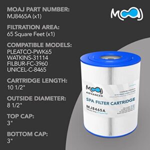 MOAJ Advanced Spa Filter Replaces PWK65, Watkins 31114, Hot Spring Spas 65 SF, Filbur FC-3960, Unicel C-8465, Tiger River Spas, PWK45N, 71827, 71828 | 10 1/2" x 8 1/2" | 65 SQ FT | Washable & Reusable