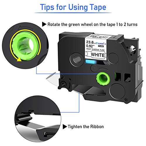 USUPERINK 8 Pack Compatible for Brother P-Touch HSe-251 HSe251 HS-251 HS251 Black on White 23.6mm 0.92'' Heat Shrink Tubing Label Tape for Wire Cable use in PT-P900 D800W P710BT P700 Label Printer