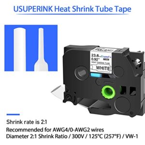 USUPERINK 8 Pack Compatible for Brother P-Touch HSe-251 HSe251 HS-251 HS251 Black on White 23.6mm 0.92'' Heat Shrink Tubing Label Tape for Wire Cable use in PT-P900 D800W P710BT P700 Label Printer