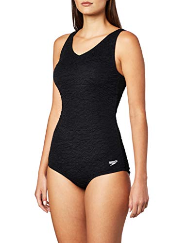 Speedo Women's Swimsuit One Piece Pebble Texture Conservative Cut Speedo Black, 12