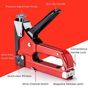 Upholstery Staple Gun Heavy Duty, 4 in 1 Stapler Gun with 6000 Staples, Remover, Manual Brad Nailer Power Adjustment Stapler Gun for Wood, Upholstery, Carpentry, Decoration DIY Staple Gun