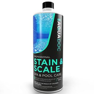 spa stain and scale control for hot tubs, scale metal & stain control for hot tubs, prevent & remove stains in hot tubs with our hot tub water softener & spa descaler chemical | aquadoc 32oz