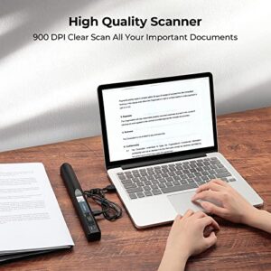 MUNBYN Portable Scanner, Photo Scanner for A4 Documents Pictures Pages Texts in 900 Dpi, Flat Scanning, Include 16G SD Card, Wand Document Scanner Uploads Images to Computer Via USB Cable, No Driver